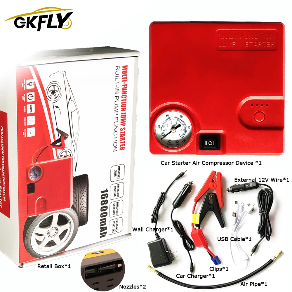 GKFLY Multifunctional 16800mAh Dispozitiv de Pornire 12V Auto Jump Starter Pompa de Aer 400A Masina Încărcător Pentru Bateria Auto Booster Buster LED