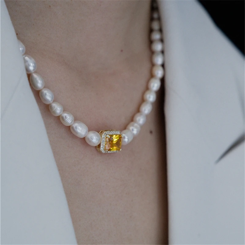HUANZHI 2020 Nouă Naturale, Perle de apă Dulce Geometrice zircon mai Multe purtand metode Colier Vintage Pentru Femei Partid Bijuterii