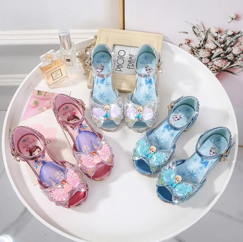 Disney Copii De Moda Elsa Printesa Sandale Copii Fete Pantofi De Nunta Tocuri Inalte Pantofi Rochie Papion Desene Animate Fete De Sandale
