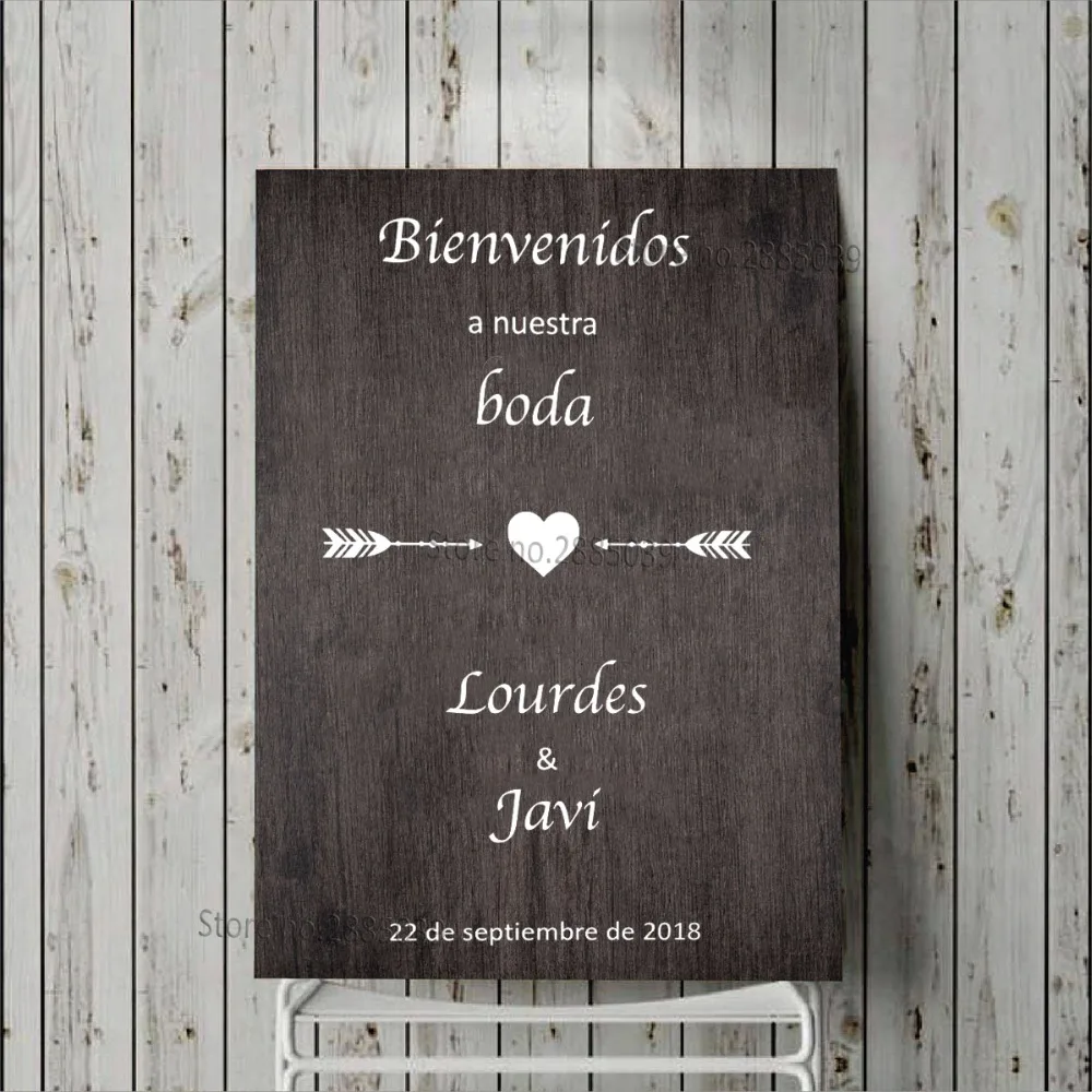 În limba spaniolă, BINE ai venit in Semn de bun venit Nunta Decal placa de Lemn, de Sticlă, Nume Personalizat de Nunta Unic Autocolant Decor Impermeabil LC837