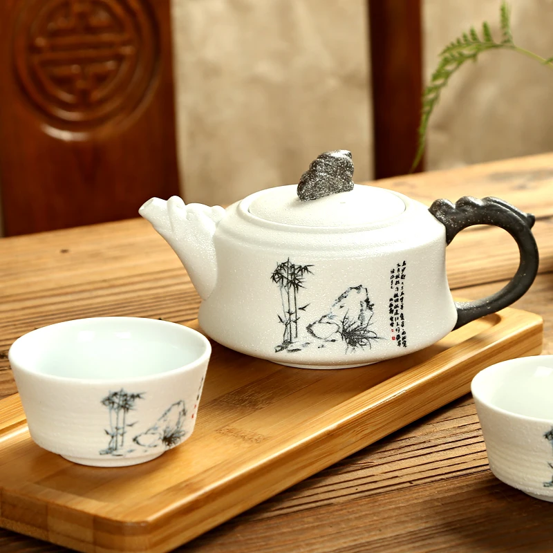 Rafinat Set de Ceai Ge Cuptor,ceai Kung fu set pentru ceai Puer,de Călătorie Ceramice Set de Ceai,Un ceainic 170 ml și două cupe 35ml
