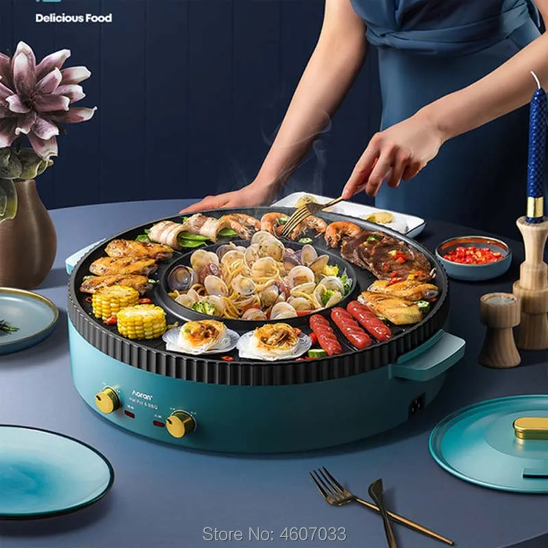 Multi-funcție de toate-într-o oală de uz casnic stil coreean tigaie grill prăjit gătit cu dublu scop oală grătar, mașină de