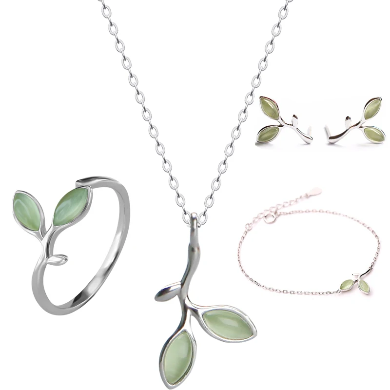 REETI Boho Moda Bijuterii Opal Seturi Argint 925 frunze verzi Coliere Farmecul Brățară Inel pentru Femei Bijuterii