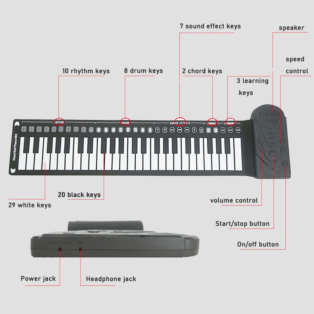 BS PPortable Alastic 49 Taste Flexibile Rola de Pian Electronic Tastatură Moale Pian Cauciuc Siliconic Tastatura