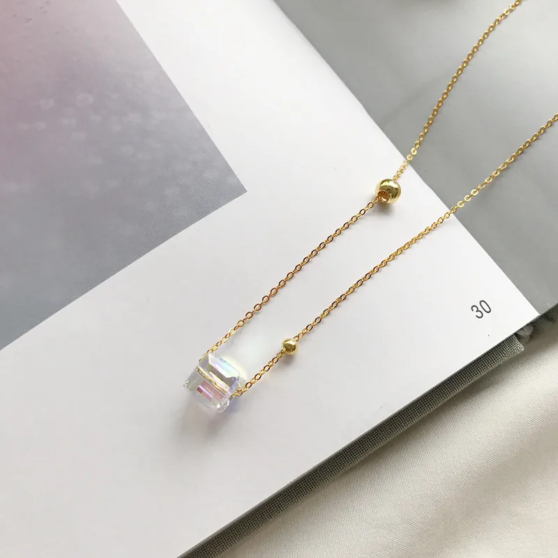 Argint 925 avansate de Cristal dan margele rotunde pătrat simplu de design de moda sălbatic colier pentru femei farmece bijuterii fine