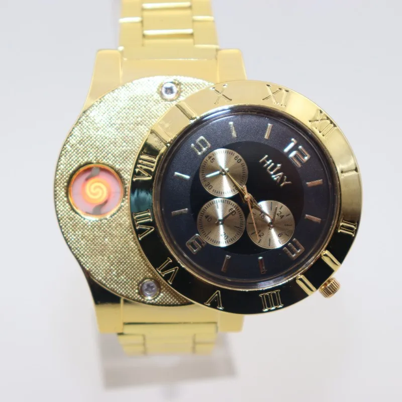 Bricheta Ceas Barbati Cuarț ceasuri de Moda ceasuri sport din oțel inoxidabil curea Bricheta USB de încărcare bărbați cadou F780 1buc