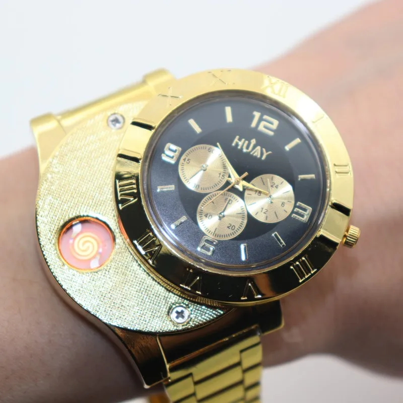 Bricheta Ceas Barbati Cuarț ceasuri de Moda ceasuri sport din oțel inoxidabil curea Bricheta USB de încărcare bărbați cadou F780 1buc