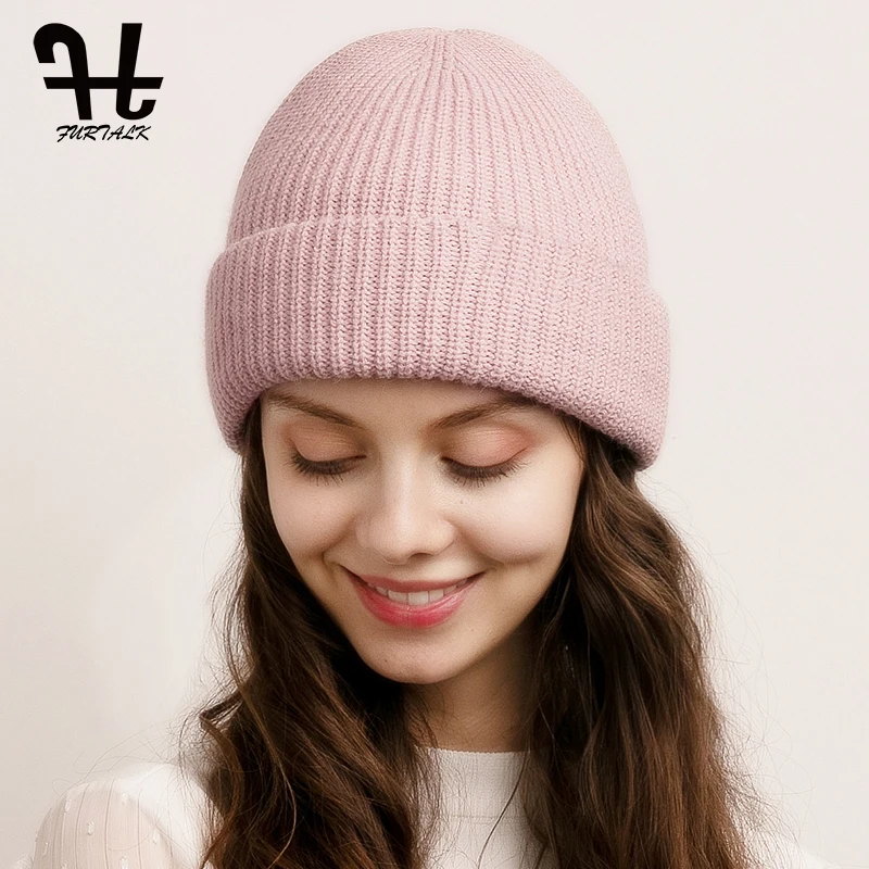 Iarna Beanie Hat pentru Femei Tricotate Cald Strat Dublu Pălării de sex Feminin Iarna Slouchy beanie Chelioși Korean Roz Rosu Capac Negru
