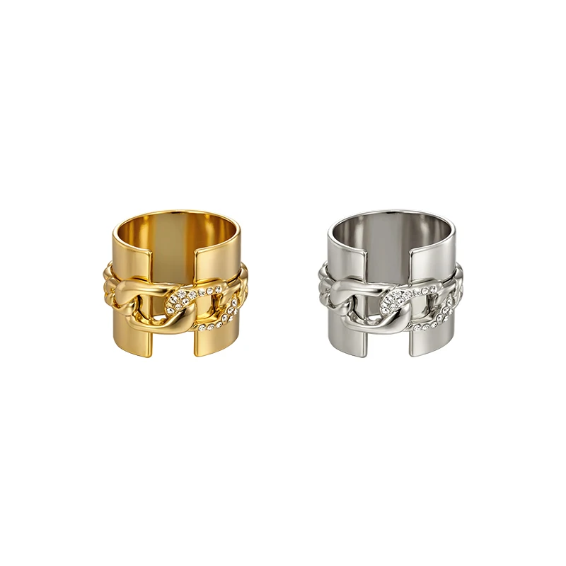 Original design încrustat cu diamante lanț larg inel de metal moda degetul arătător ring