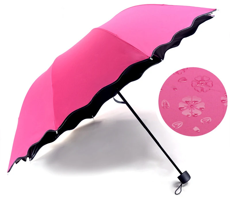 3 pliante de Schimbare a Culorii Umbrelă,Apă-suportate de Înflorire Fată Prințesă Umbrelă de soare, Umbrela de Soare, Ploaie Pliabil Portabil Umbrela Cadou