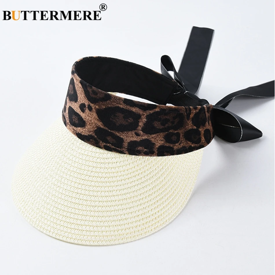 BUTTERMERE Vizorul Pălării de Soare Femei Leopard Negru Luntraș Pălărie de Moda de sex Feminin Arcul de Vacanță pe Plajă Lungă Refuz Reglabil Doamnelor Pălărie de Vară