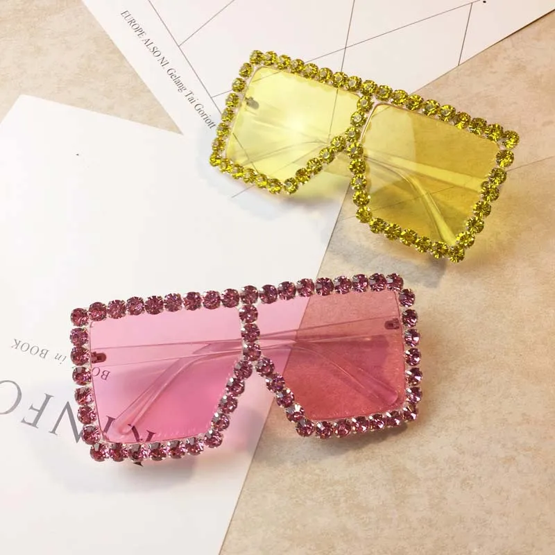 Moda Mare Cristal De Diamant Ochelari De Soare Pentru Femei Brand De Lux Geometrică Pătrat Ochelari Oculos De Grau Feminino Ochelari De Nuante