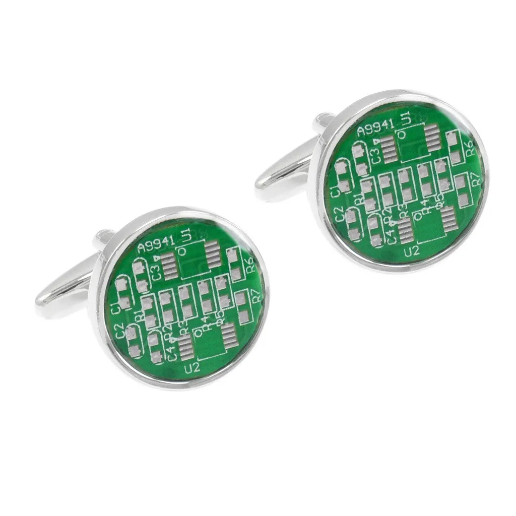 Noutate la modă Verde Rotund Circuit PCB Circuit Forma de Butoni de Moda pentru Bărbați Cadouri Bijuterii franceză Buton
