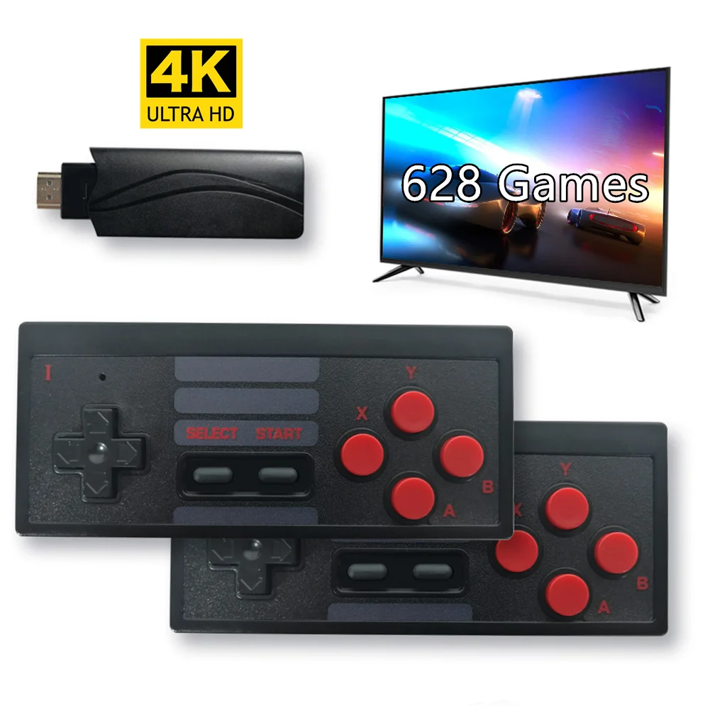 8Bit 4K HDMI Consola de jocuri Video Construit în 628 de Jocuri Clasice Mini Retro Consola TV Box Controler Wireless Ieșire HDMI Dual Player