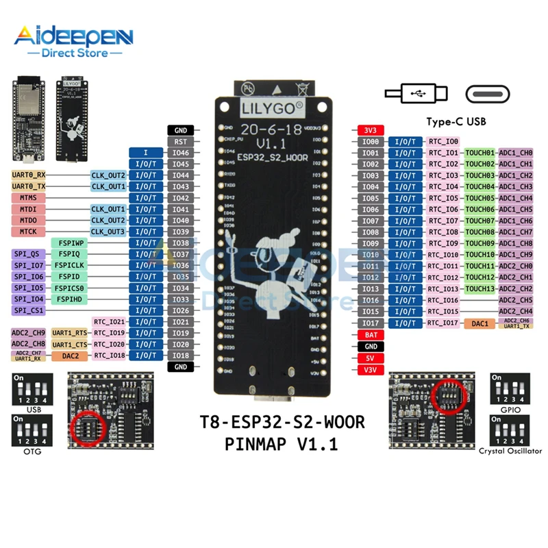 LILYGO Pentru TTGO T8 ESP32-S2 ESP32-S2-WOOR V1.1 Wireless WIFI Module de Tip C Conector Placa de Dezvoltare