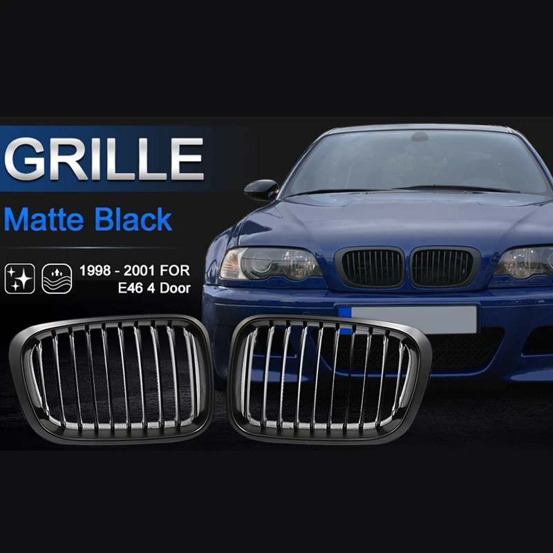 Negru mat, Grila Rinichi Grill pentru BMW Seria 3 E46 1998-2001 320I 325I 328I 330I 4 Usi Sedan