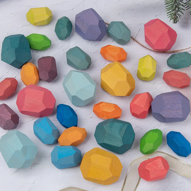 2020 Nou Stil Nordic Creative De Decorare Piatră Colorate Puzzle Gramada De Piatră De Muzică Pentru Copii Din Lemn Bloc Jucărie Set Ornament