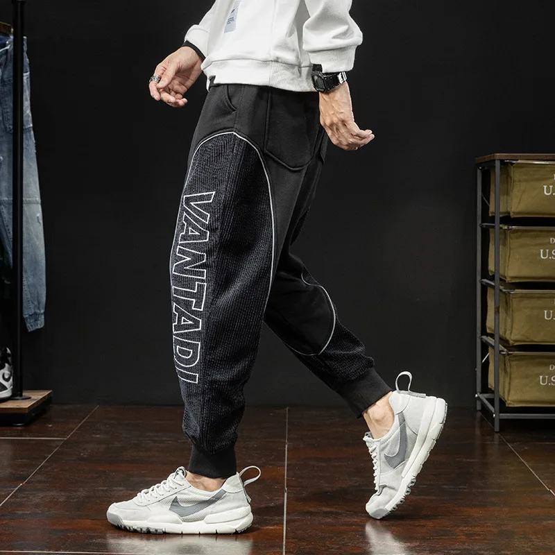 Moda Japoneză Casual Pantaloni Barbati Pantaloni De Catifea Cord Îmbinat Designer Vrac Fit Joggers Harem Pantaloni Streetwear Hip Hop Pantaloni De Trening