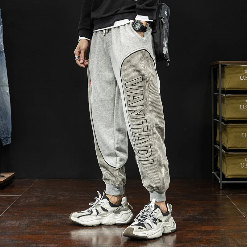 Moda Japoneză Casual Pantaloni Barbati Pantaloni De Catifea Cord Îmbinat Designer Vrac Fit Joggers Harem Pantaloni Streetwear Hip Hop Pantaloni De Trening