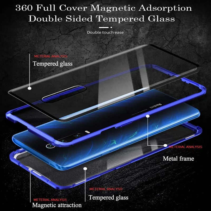 Lateral dublu de Sticlă Magnetică Caz de Metal Pentru Xiaomi Note Lite 10 Km 10 10T CC9 Pro Redmi 10X 9 9A 9C Nota 9 9 8 8T 7 Pro Caz Cove