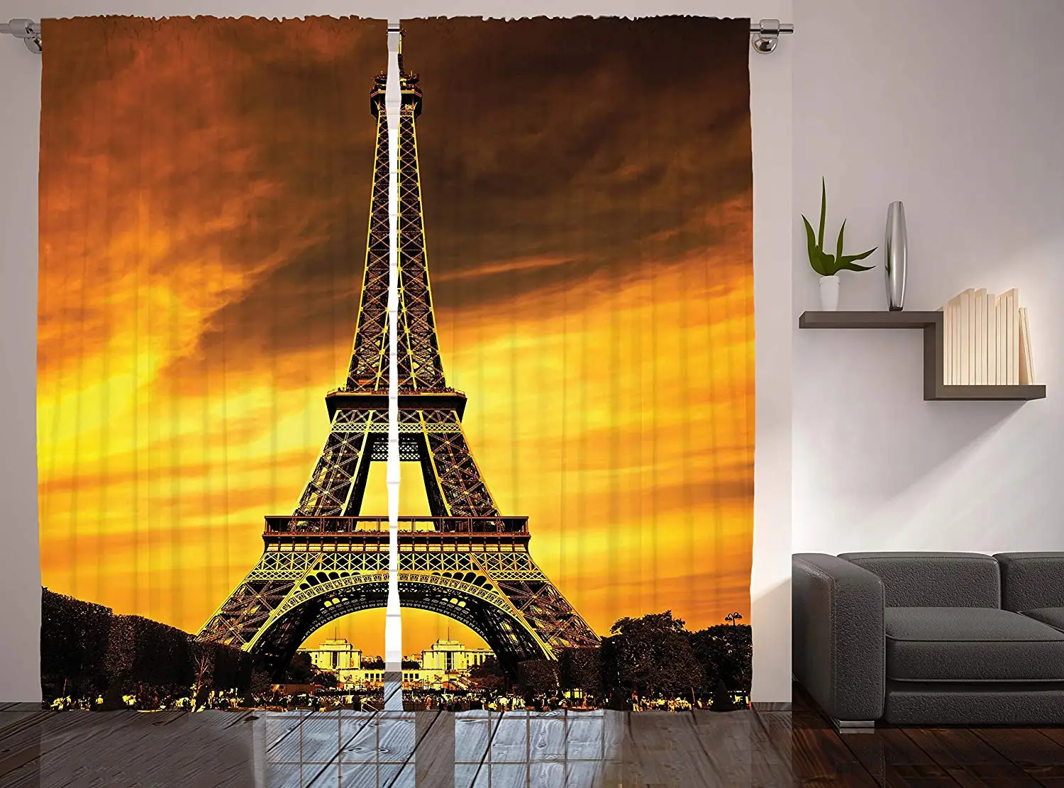 Turnul Eiffel Decor Perdea Paris Dragoste Îndrăgostiților Dragoste Oraș Monument în Dramatic Răsărit Fereastra Draperii pentru Living, Dormitor