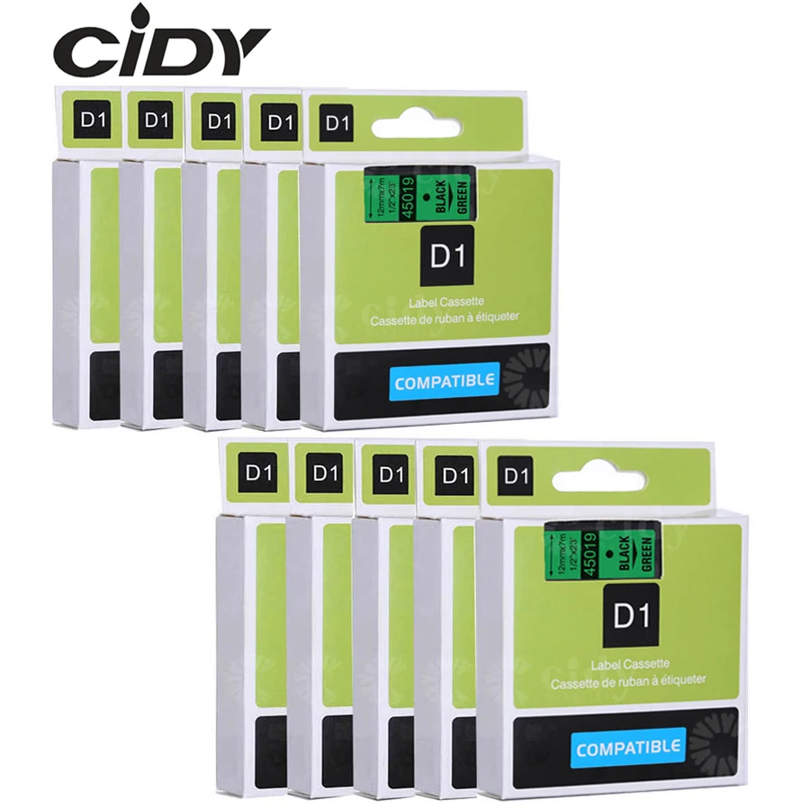 CIDY Dymo D1 45019 compatibil pentru DYMO D1 Eticheta Tapes 12mm black on green Label Maker Potrivit Label Manager 210 450 LM160