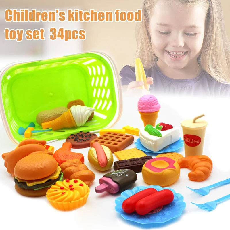 34 BUC Distractiv de a Juca Set de Alimente pentru Copii de Gatit Bucatarie de Jucarie pentru Copii Mulțime Casă de Joacă AN88