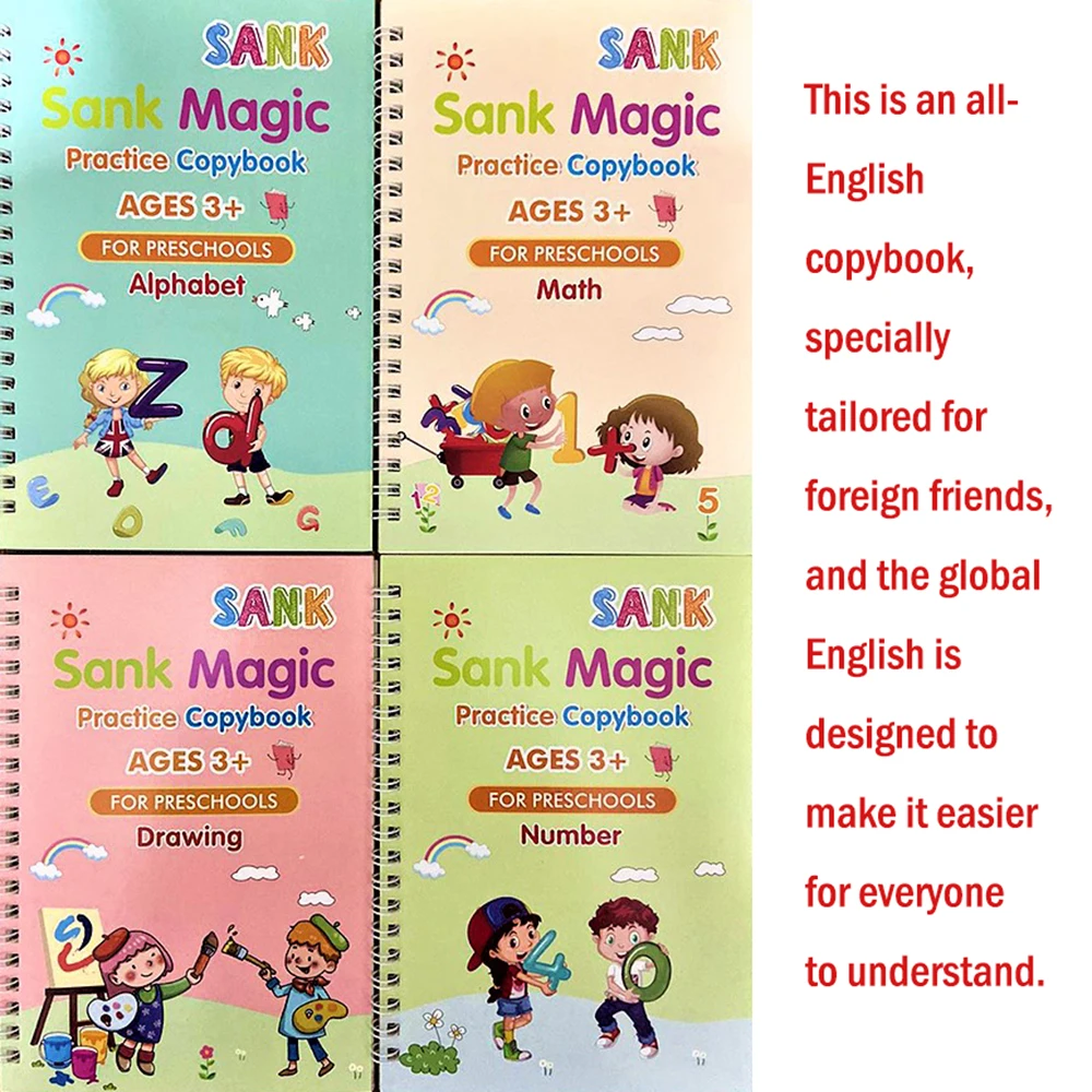 4 Cărți Numere De Învățare Limba Engleză, Pictură Practică Carte Copilul Caiet De Caligrafie Scris Pe Copii Limba Engleză Litere Jucărie