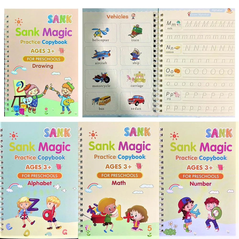 4 Cărți Numere De Învățare Limba Engleză, Pictură Practică Carte Copilul Caiet De Caligrafie Scris Pe Copii Limba Engleză Litere Jucărie