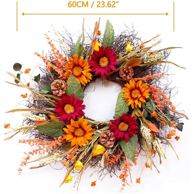 Crăciun Coroană de flori Artificiale Ramuri de Floarea-soarelui Con de Pin pentru Toamna de Ziua Recunoștinței Față cu Ușa de Perete Decor