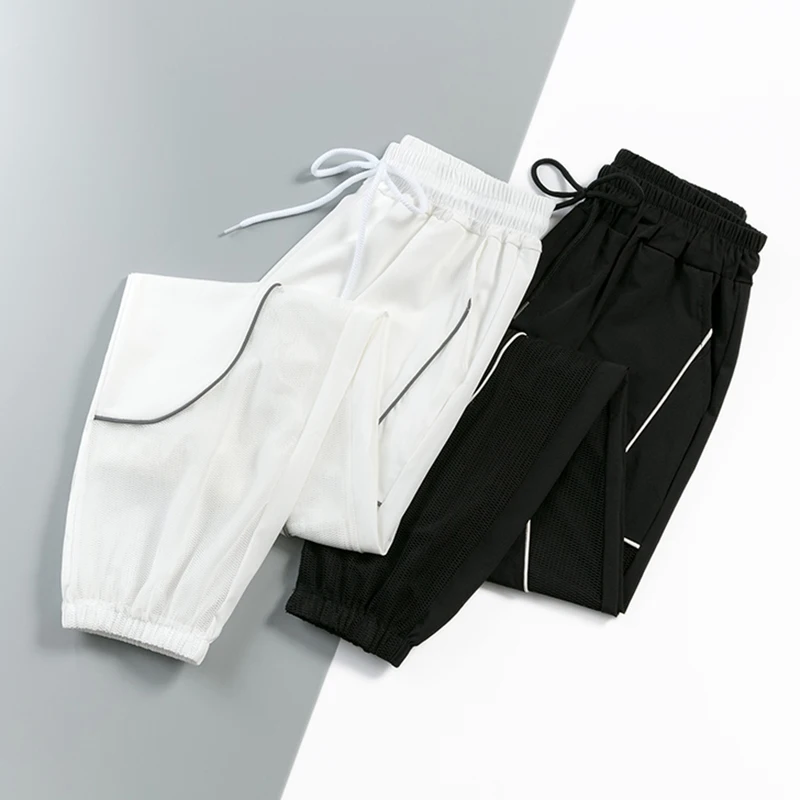 Subțire Talie Mare Pantaloni Femei Streetwear Negru Vrac Plasă De Mozaic 2020 Casual De Vara Reflectorizant Alb Glezna-Lungime Pantaloni Harem