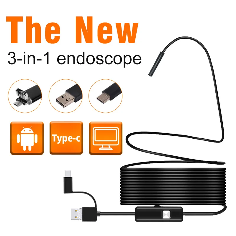 7mm Obiectiv Android Camera Endoscop 1M 2M Tip cablu-C/USB/Micro-USB/ Borescopes Camera de Inspecție OTG Mini Camera de Reparații Auto
