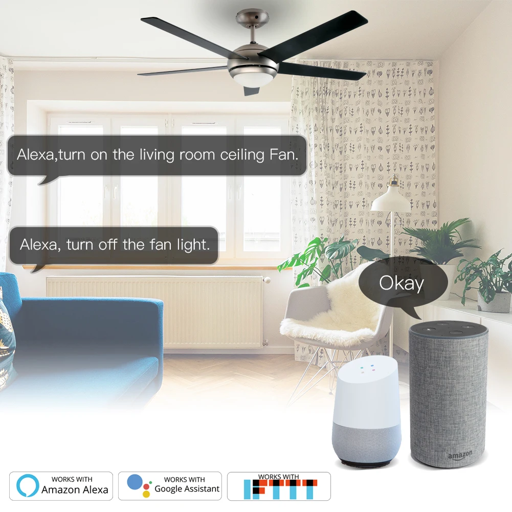 WiFi Inteligent Ventilator de Tavan Lumina Lămpii de Perete Comutator de Viață Inteligentă/Tuya APP de la Distanță Diverse de Control al Vitezei Funcționează cu Alexa Ecou de Start Google