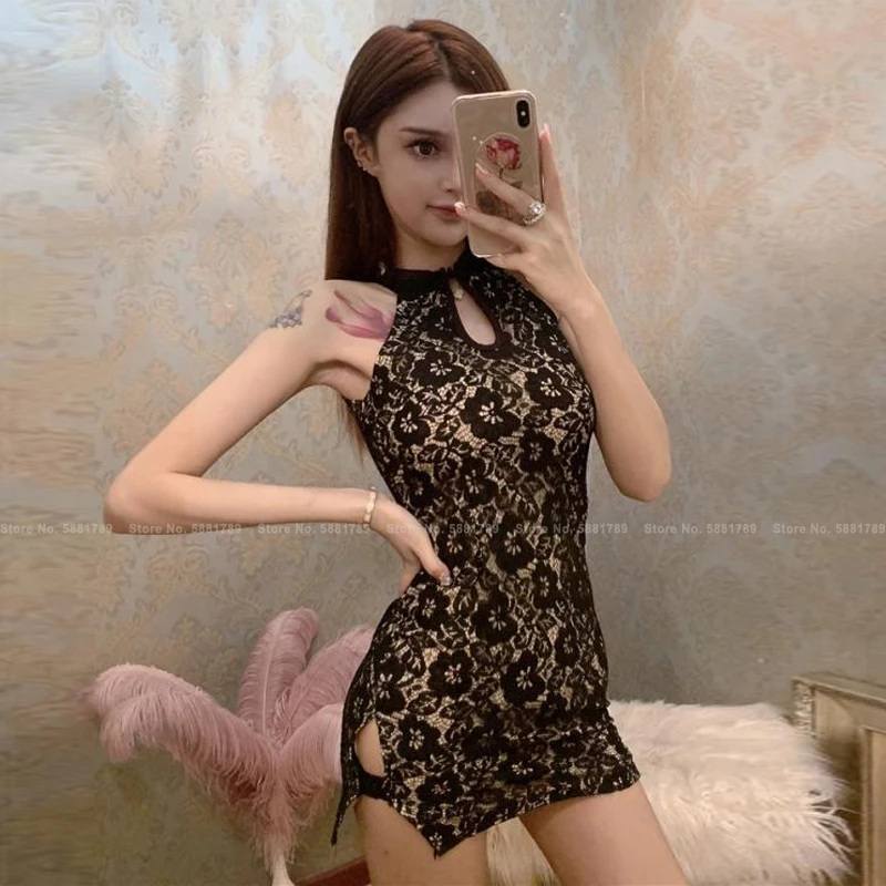 Femei Elegante Dantela Qipao Petrecere Sexy Club Bodycon Babaydoll Rochie Mini Chineză Stil Retro Cheongsam Yukata Ao Dai Vestidos