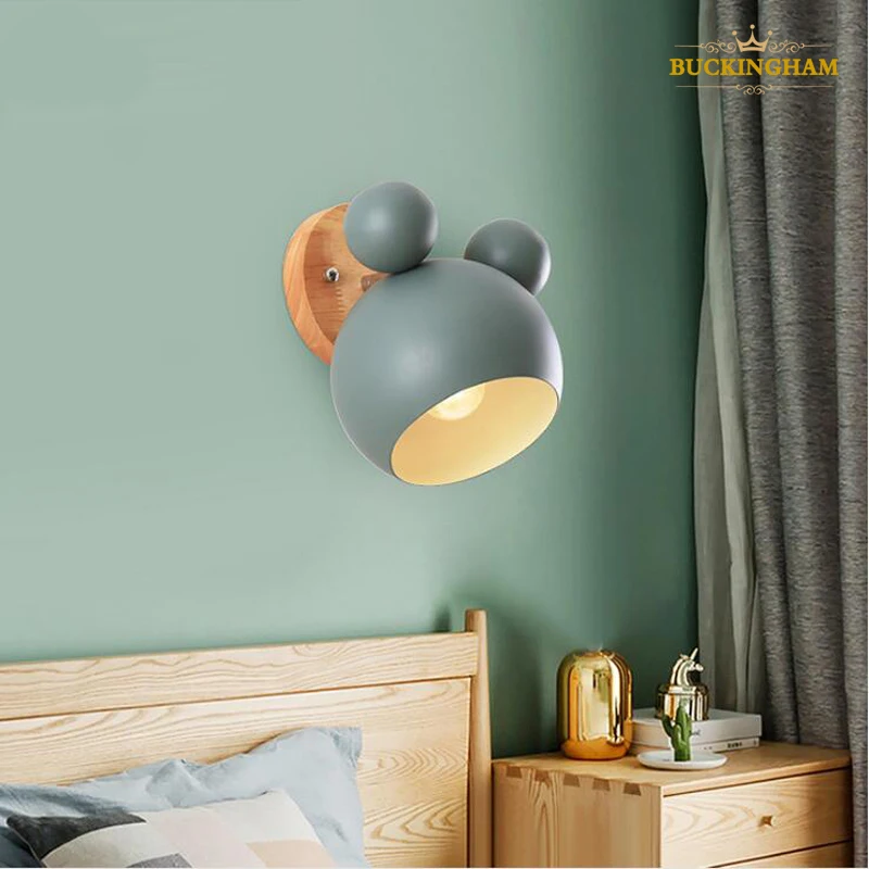 Lampa de perete nordic din lemn, fier de perete de lumină adăpost modern pentru sufragerie cafe noptieră lampa de perete macaroon capul de direcție E27 85v-265v