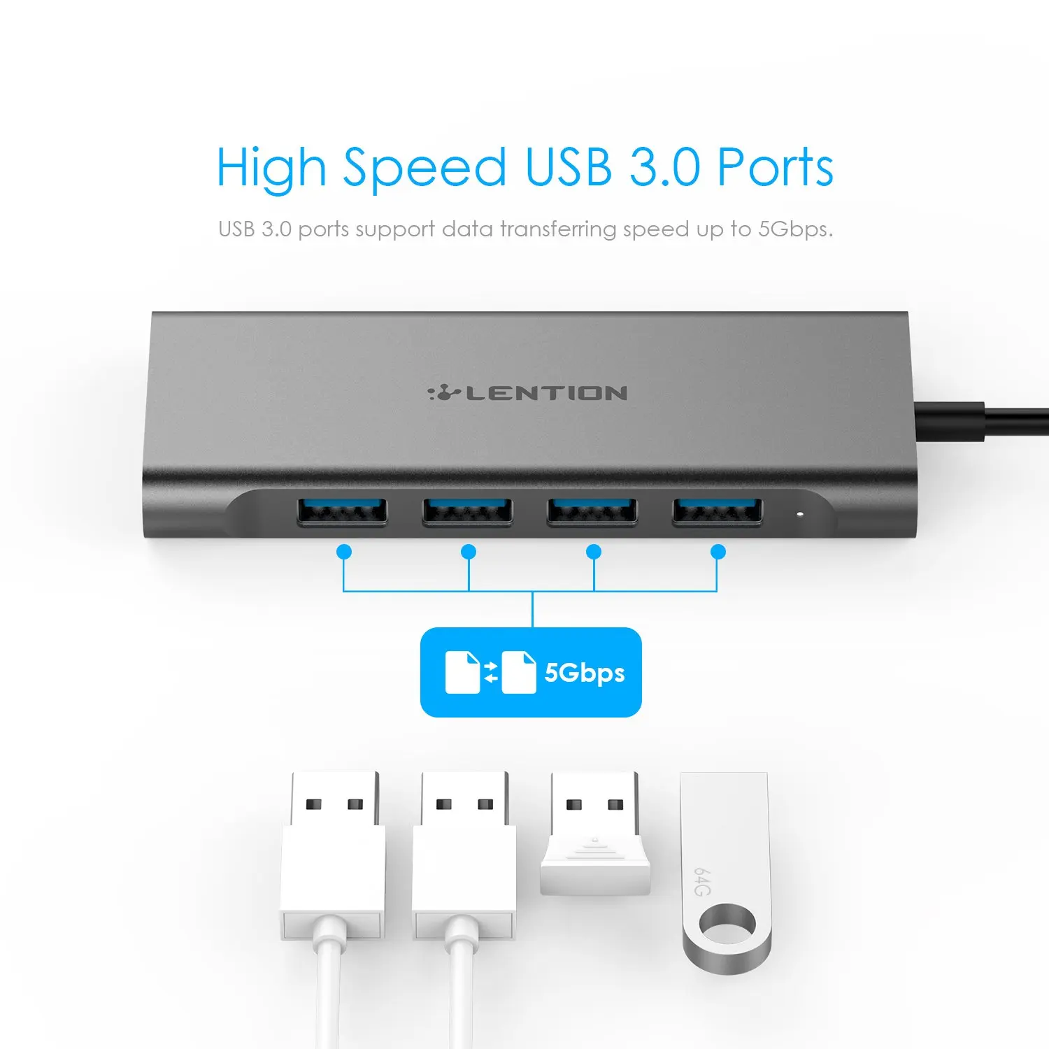 Lention USB-C Multi-Port Hub cu 4K Ieșire HDMI, 4 porturi USB 3.0, Tip C, Adaptor de Încărcare pentru 2020-2016 MacBook Pro13/15/16, Suprafata