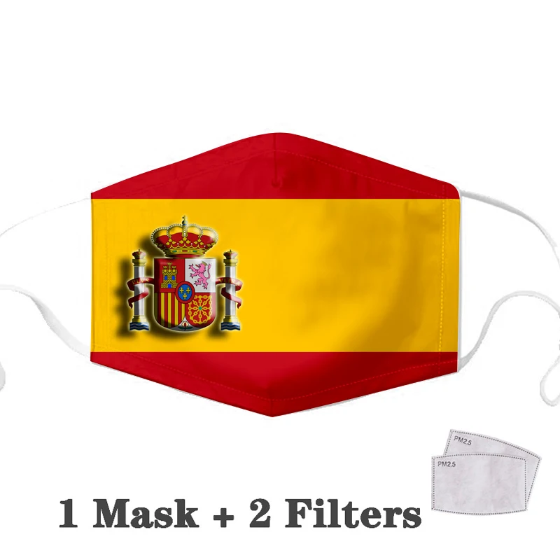Pavilion spaniol Model Personalizat PM2.5 Filtru De Carbon Măști Introduce Reutilizabile Praf Tesatura Masca Faciala Masti Spania Adult Gura Masca