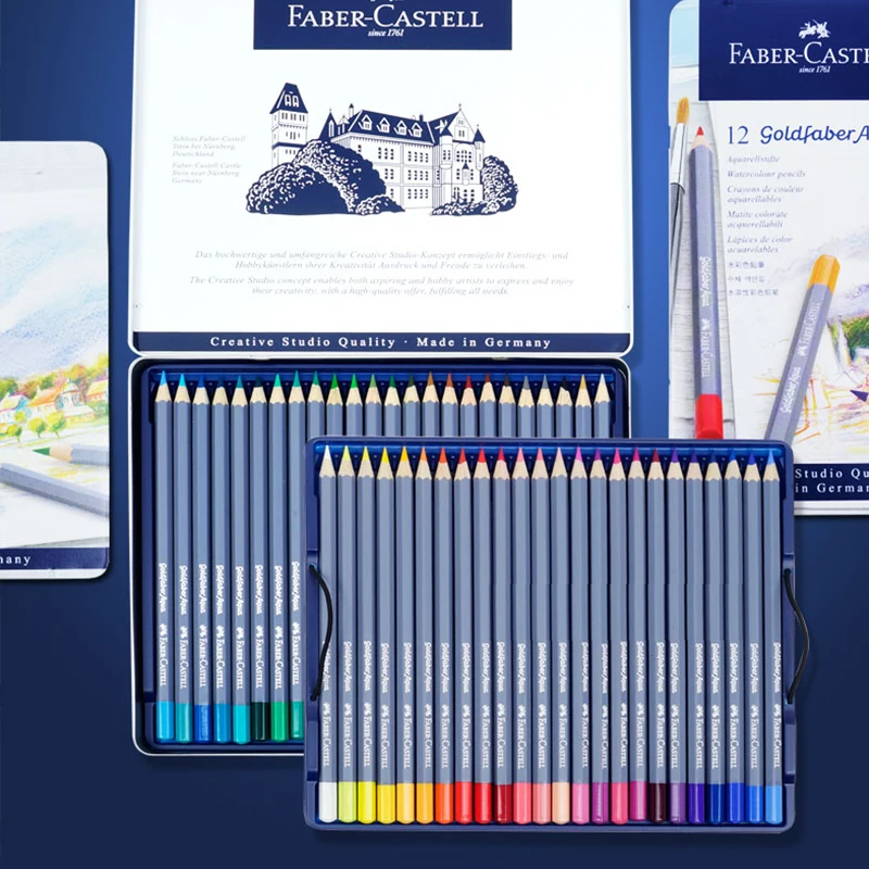 Faber Castell Goldfaber Aqua Solubil În Apă, Creioane Colorate 12/24/36/48 Culori Albastru Cutie De Fier Artist Schiță Desen Consumabile 1146