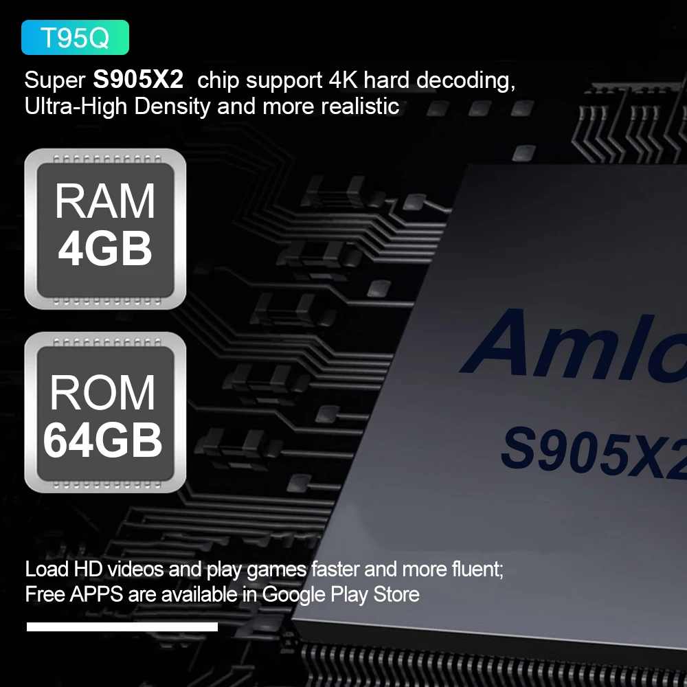 T95Q 4GB 64GB, Android 8.1 TV BOX 4GB, 32GB Amlogic S905X2 4K H2.65 1000M 2.4 GHz/5GHz WIFI Smart Set-top box Media Player BT4.0