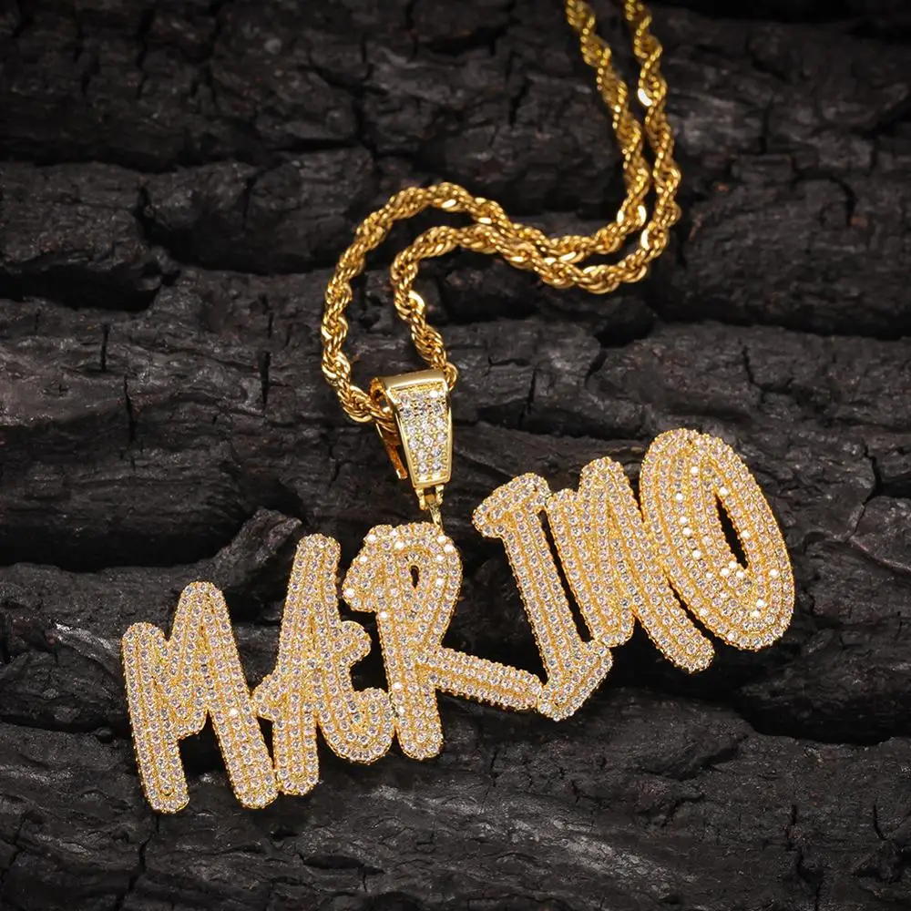 Personalizate Hiphop Bijuterii Scris Cursiv Numele Colier Litere Inițiale Pandantiv Plin Cu Gheață Cuvinte Cubic Zirconia Lanțul De Bijuterii