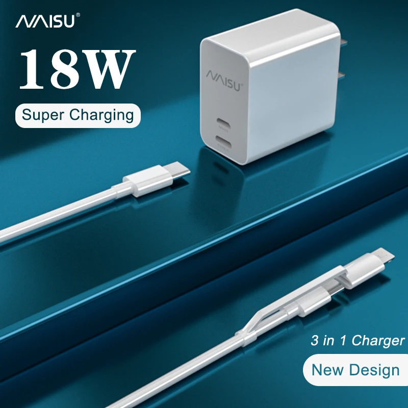 NAISU 3 in 1 PD Încărcător Pentru Huawei Super Charge USB Tip-C 18W Rapid de Încărcare Pentru Iphone Xiaomi Accesorii Telefon Cu Cutie 2021