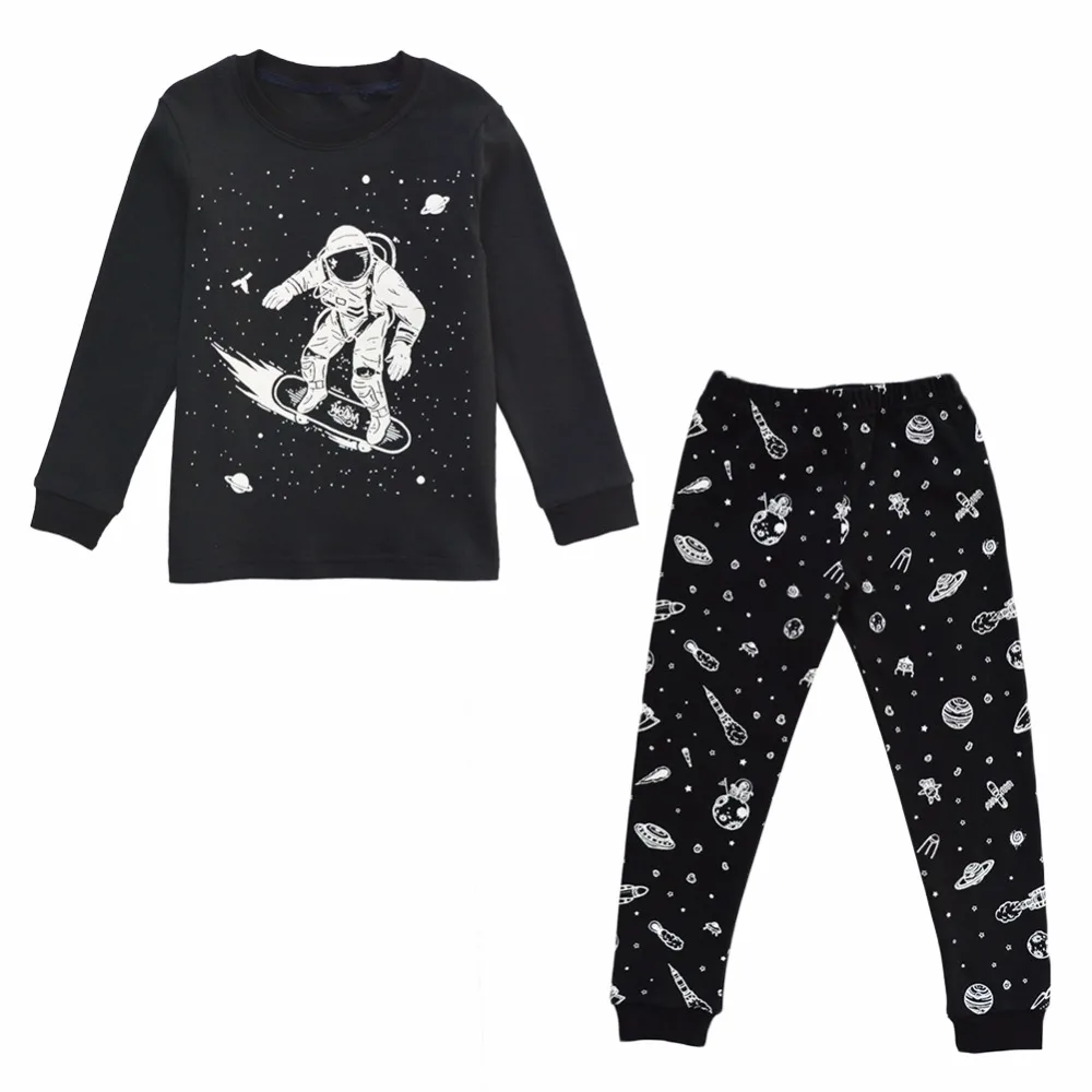 BINIDUCKLING Copii Băieți Set de Pijama Spațiu Negru Imprimat Sleepwear Toamna Bumbac Maneca Lunga Copii Baieti 4 5 An Homewear Pijamale