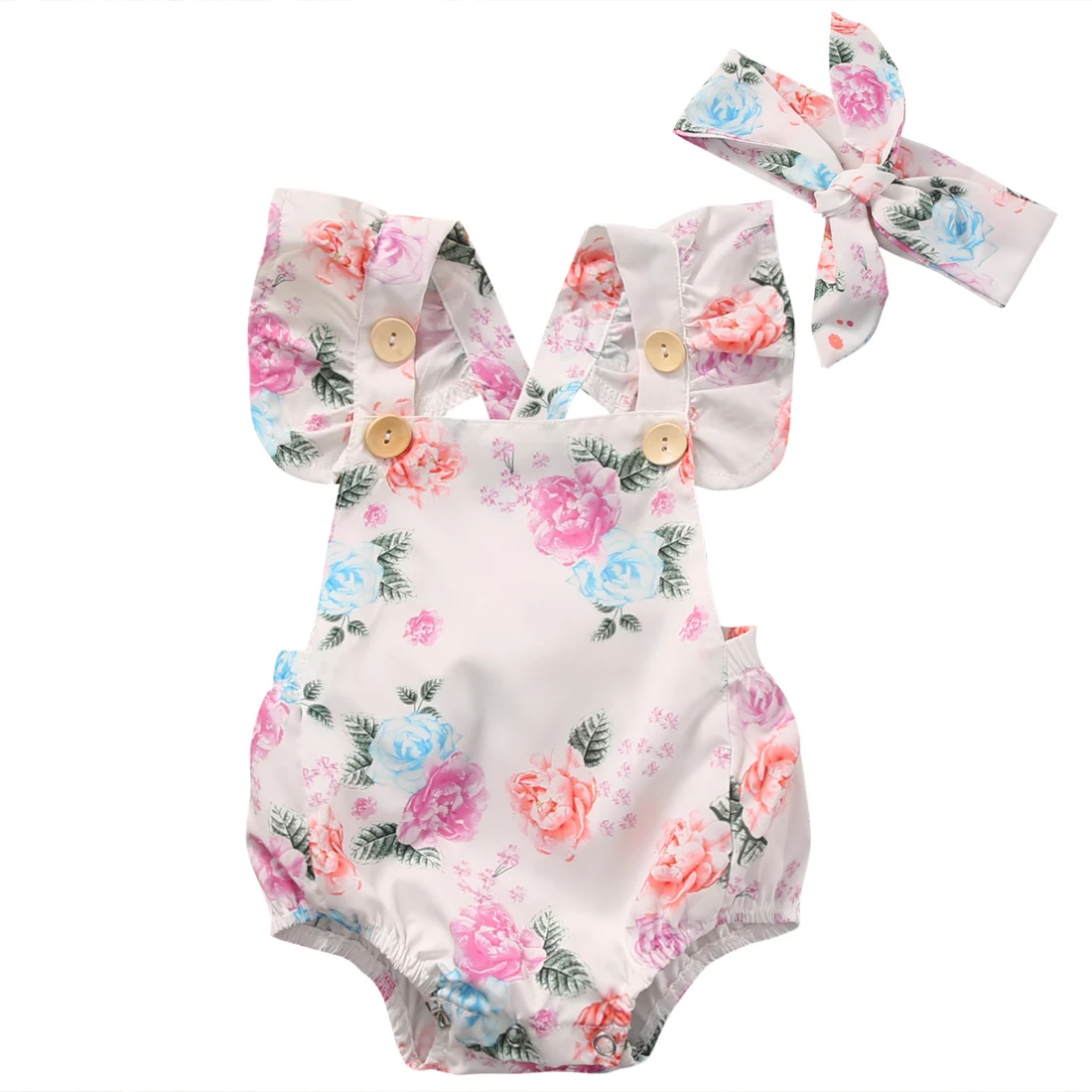 0-24M Copil Adorabil Fete Floral Romper Summer Infant Toddler Fetita Scurt Zburli Haine cu Maneci Sunsuit Set