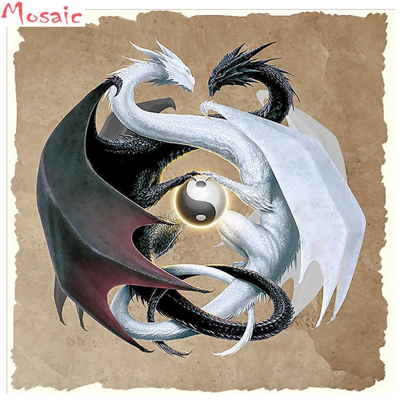 DIY Diamant Pictura kituri yin yang dragon animale Cusatura Cruce Mozaic de diamante broderie Manual Model