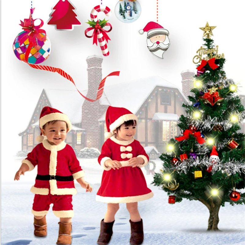 Copii copilul Fete pentru Copii Haine de Crăciun Petrecere cu Costume Rochii+Sal+Pălărie, Costum Bumbac Amestec Rochie Roșie set cadou pentru copii
