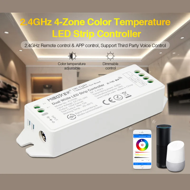 FUT035 (Actualizat) Miboxer 2.4 GHz 4-Zona de Temperatura de Culoare DC12V~24V Dublu alb lampa led dimmer banda LED Strip lumină Controller