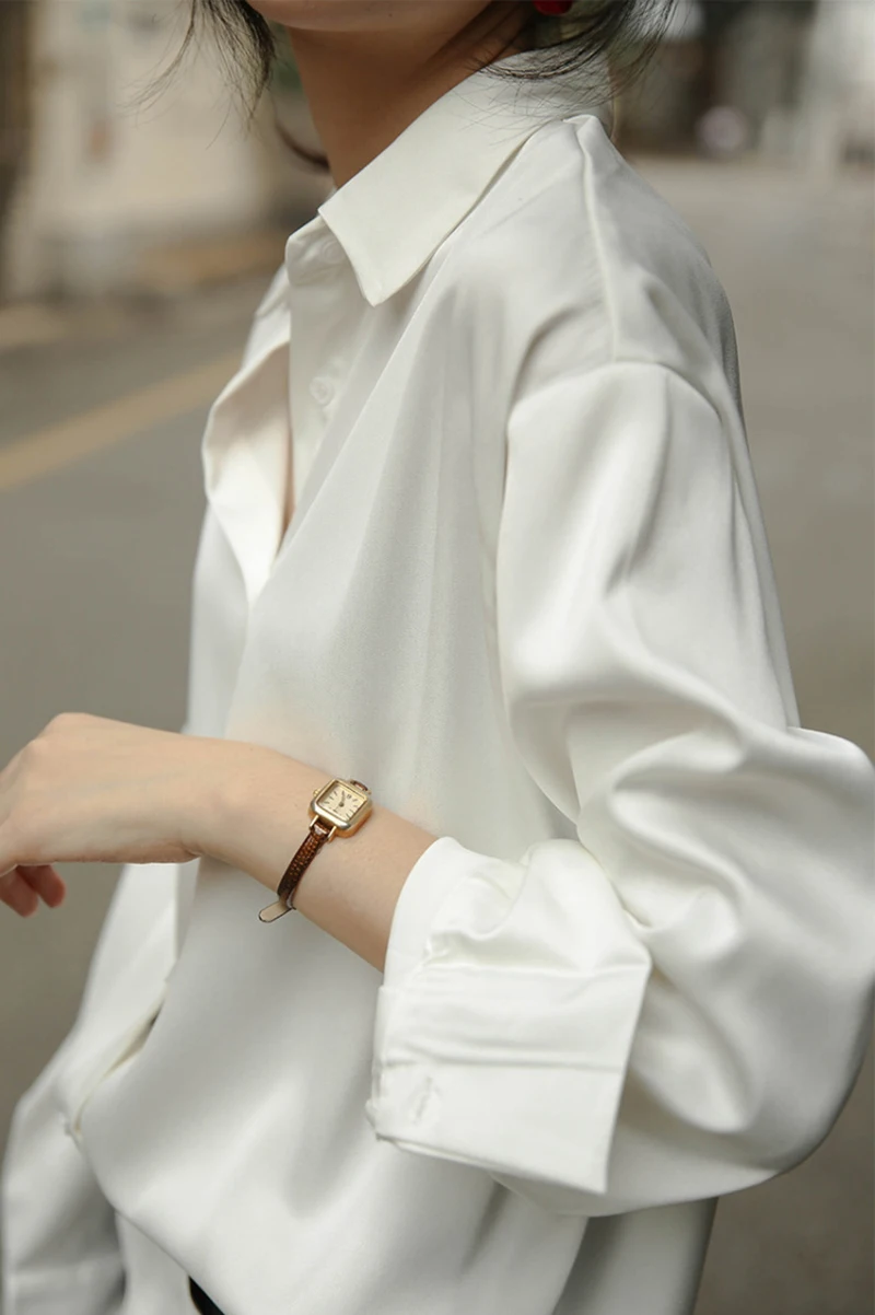 Doamnelor alb bluza retro drape shirt mercerizat femei vrac coreean profesionale de top W795