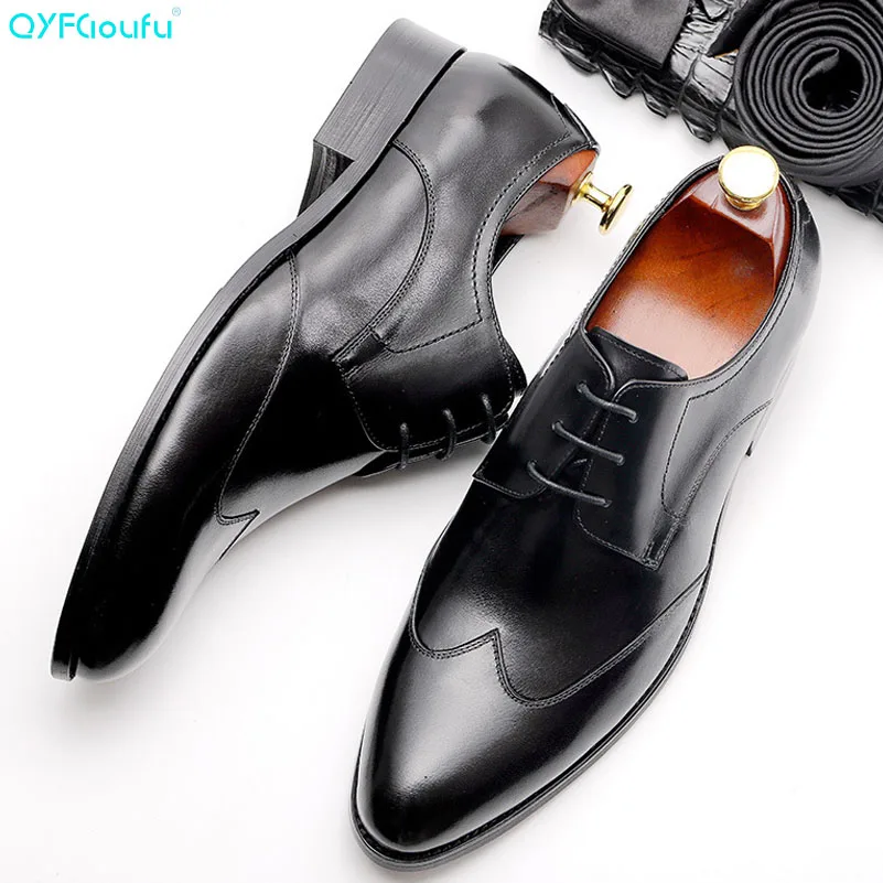 QYFCIOUFU New Sosire de Lux a Subliniat Toe Barbati din Piele Pantofi Dantela-up Mens Pantofi Rochie Handmade Afaceri Formale Pantofi
