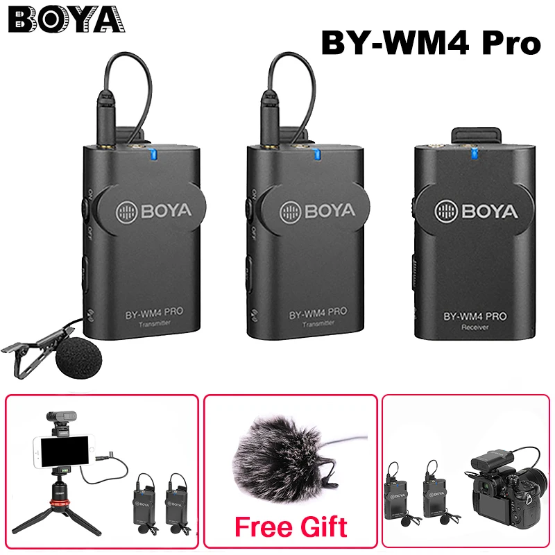 Boya BY-WM4 Pro K1/K2 Dual Channel 2.4 G Wireless MICROFON Studio Condensator Microfon Lavaliera Interviu Microfon pentru iPhone DRLR Camera