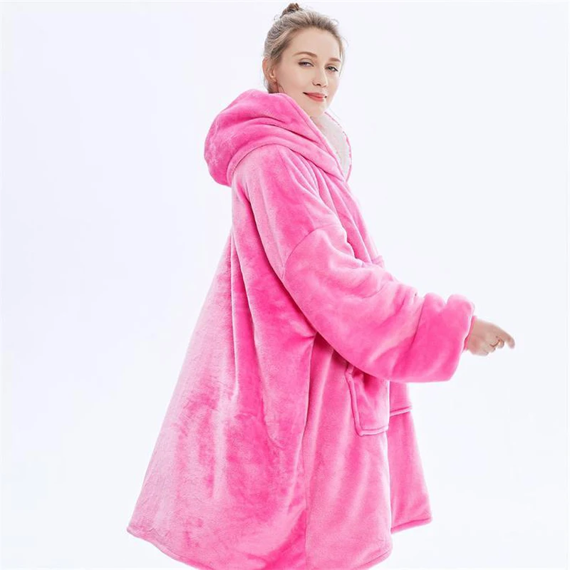 1BUC Super Moale Cald în aer liber pentru Adulți Huggle Hanorac Pocket Hoodie pentru Femei de Iarnă Lână pijamas sudoare capuche Supradimensionate Hoodie